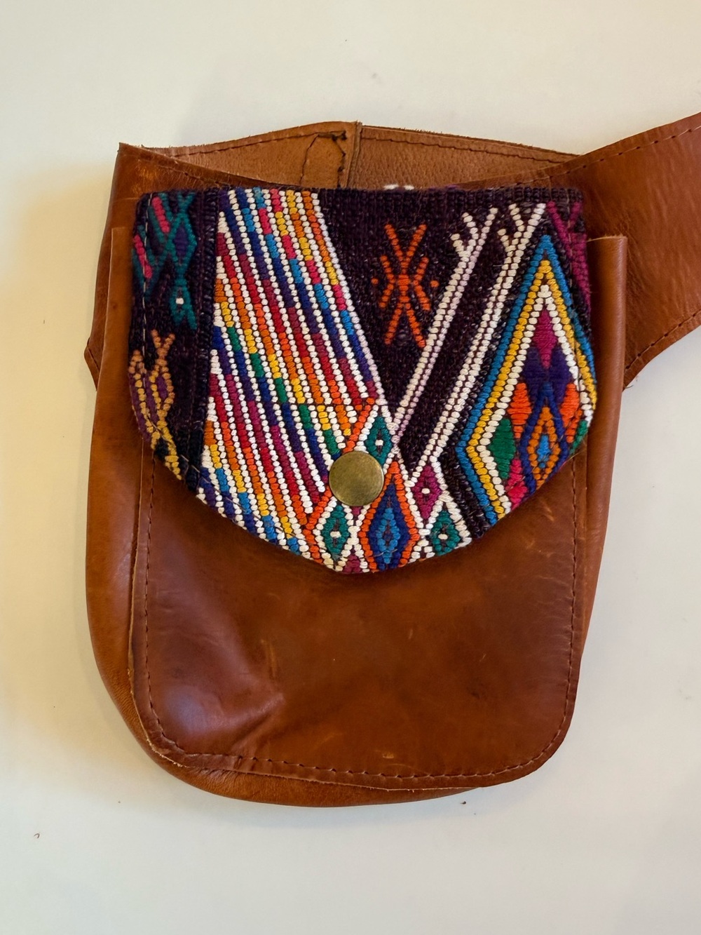 Vintage Rena & Co Leather Belt Bag | Boho Woven Festival Hip Bag